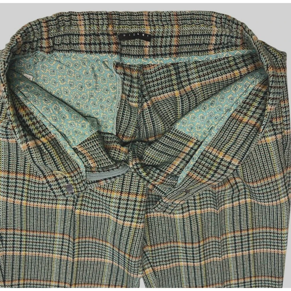 Sisley Womens 42 Small Green Plaid 25 % Wool Blend Cropped Pants Boho Retro Chic - Picture 9 of 16
